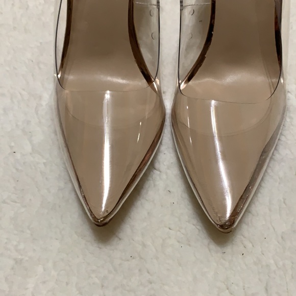 Clear Pointed Toe Metal Chain Lock High Metal Heels Stiletto Pumps - Picture 5 of 9